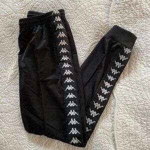 Kappa Banda Track Pants Mens Medium M Black Joggers Logo Tape Leg Zip Ankle Slim